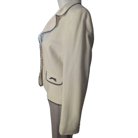 Tahari Arthur S Levine Textured Blazer Sz 10 Contrast Trim Romantic Preppy Party - Picture 5 of 10